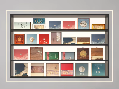Colorful Decorative Ornaments Set On Multi Layered Shelf With Artistic Patterns 3d model