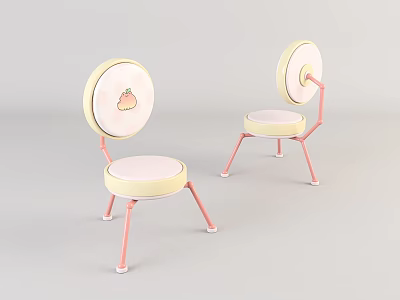Cute Leisure Chairs With Round Peach Pattern Backrest Light Yellow Seat And Pink Legs 3d model