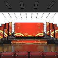 Traditional Chinese Stage Design With Red Backdrop Lanterns And Golden Patterns 3d model