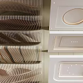 Stylish Modern Ceiling Design With Wave Patterns Circular Lights And Square Frames
