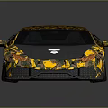 Yellow and Black Camouflage Super Sports Car With Red Roof Lights And Yellow Wheels