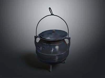 Traditional Metal Cooking Pot With Lid Handle Stand And Decorative Details 3d model