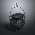 Traditional Metal Cooking Pot With Lid Handle Stand And Decorative Details