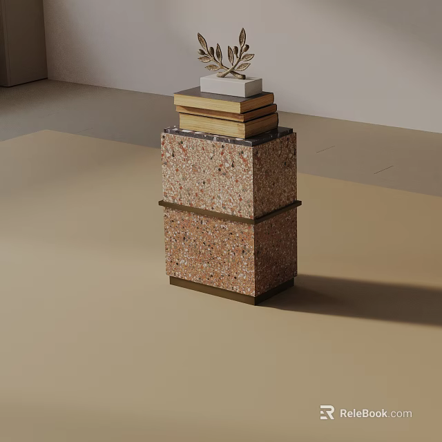 Modern Two Tier Side Table With Terrazzo Surface And Metal Frame Design For Living Room 3d model 