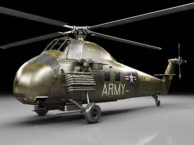 Vintage US Army Military Helicopter with Green Fuselage and Rotors 3d model