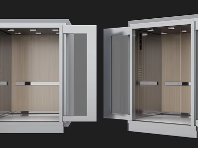 Elevator With Open Doors Featuring Wooden Interior Panels And Metal Accents 3d model
