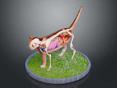 Detailed Cat Anatomy Model Showing Skeleton Internal Organs on Green Grass Base 3d model