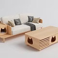 Modern Wooden Coffee Table With Cat Ear Design Storage And Sofa In Living Room
