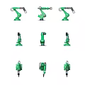 Green Robotic Arms In Various Industrial Poses And Functional Designs