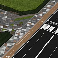 Modern Road Infrastructure With Geometric Sidewalk Design Crosswalk Lane Markings And Grass Areas