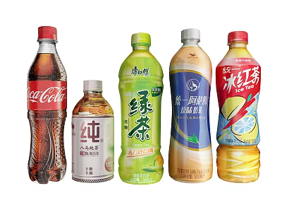 Display Of Assorted Popular Beverage Bottles With Cola And Teas 3d model
