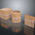 Ornate Decorative Components With Cube Cylinder Panel And Gold Geometric Patterns 3d model
