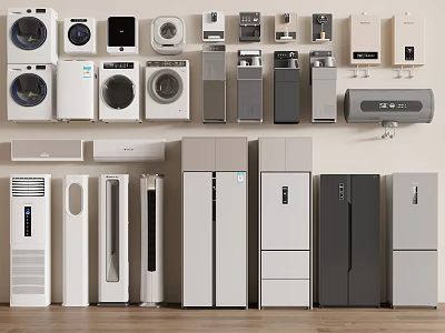 Refrigerators And Freezers In Different Colors And Styles For Modern Home Appliances 3d model