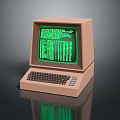 Brown Vintage Computer With Green Screen Displaying Code And Keyboard 3d model