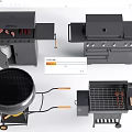 Different Types of Outdoor Barbecue Grills and Smokers with Side Tables and Storage