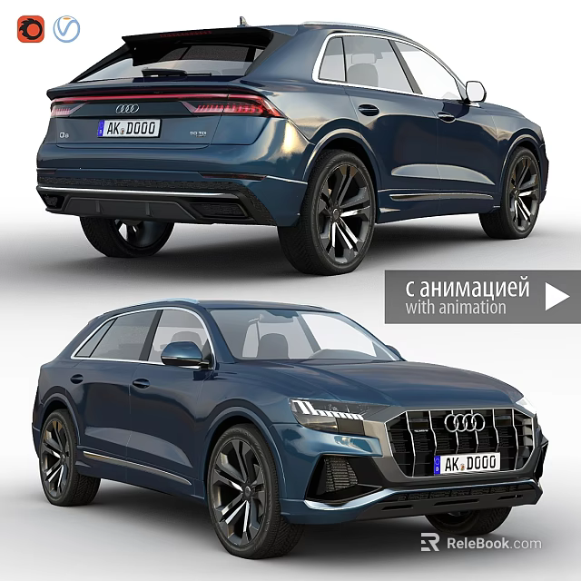 Modern Navy Blue Audi SUV With Black Wheels And Front Grille 3d model 