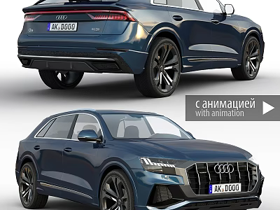 Modern Navy Blue Audi SUV With Black Wheels And Front Grille 3d model