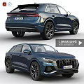 Modern Navy Blue Audi SUV With Black Wheels And Front Grille