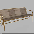 Modern Public Bench With Golden Metal Frame And Light Gray Woven Fabric Design