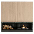 Modern Fireplace Design With Stacked Firewood Burning Flames And Wooden Panels