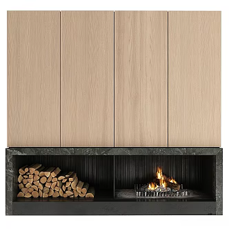 Modern Fireplace Rock Firewood Fire Stove 3d model