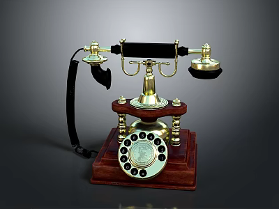 Vintage Rotary Dial Telephone With Wooden Base And Brass Accents 3d model