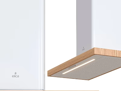 Elica Modern Kitchen Appliances Featuring White Refrigerator And Wooden Trim Range Hood 3d model
