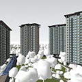 Modern Urban Residential Complex Featuring High Rise Towers Green Spaces and Roads
