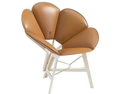 Stylish Brown Leather Leisure Chair With Petal Shaped Backrest And White Frame 3d model