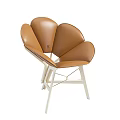 Stylish Brown Leather Leisure Chair With Petal Shaped Backrest And White Frame
