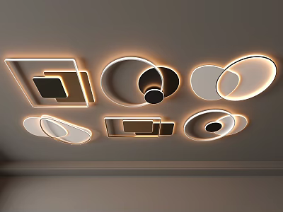 Stylish Modern Ceiling Lights with Geometric Shapes and Illuminated Design 3d model