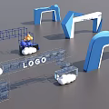 Blue And White Event Gateway With Branded LOGO Cloud Decorations And Frame Structure 3d model