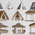 Various Traditional Building Models Featuring Different Roof Styles Thatch And Wooden Structures