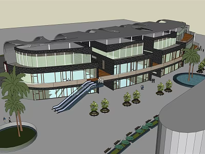 Modern Commercial Complex With Contemporary Architectural Design Glass Facades Lush Greenery And Outdoor Spaces 3d model
