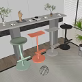 Modern Bar Counter Interior With Colorful Bar Stools Plants Cups Decorations Near Window Natural Light