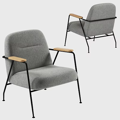 Modern Single Seater Sofa With Gray Fabric Wooden Armrests And Black Metal Frame 3d model