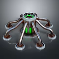 Futuristic Mechanical Equipment With Multiple Metal Arms Green Glowing Core And Supporting Feet
