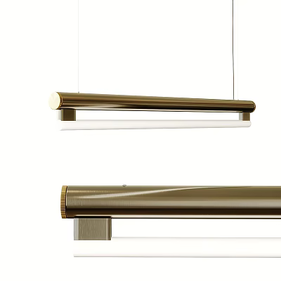 Modern Minimalist Brass Linear Pendant Light With Sleek Design And White Shade 3d model