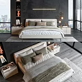 Modern Bedroom Interior With Double Bed Decorative Pillows Bedside Tables And Windows 3d model