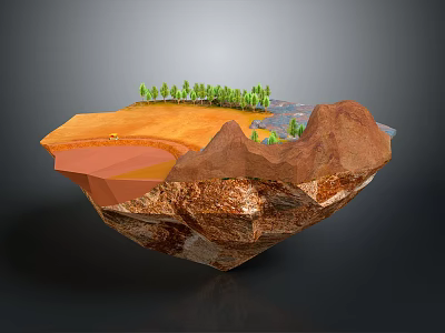 Innovative Coffee Table With Floating Island Design Layered Structure Small Trees And Water Elements 3d model