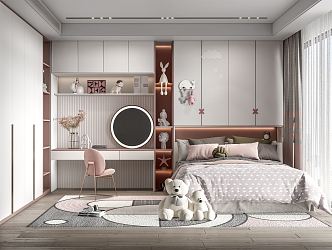 Light Luxury Tatami Bedroom Girls Tatami Children's Room Desk Wardrobe Tatami Bed Curtain 3d model