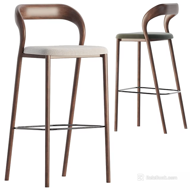 Modern Bar Stools with Wooden Frame and Light Colored Seat Cushion for Contemporary Space 3d model 