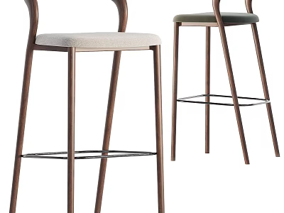 Modern Bar Stools with Wooden Frame and Light Colored Seat Cushion for Contemporary Space 3d model