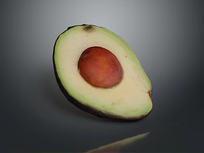 Fresh Half Avocado With Green Flesh And Brown Seed On Gray Background 3d model