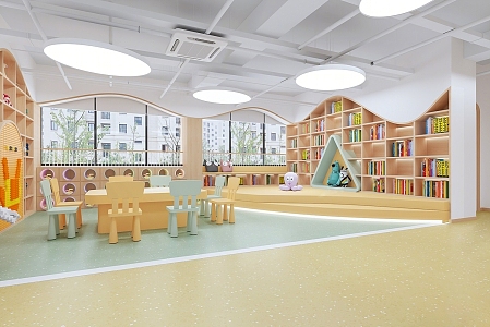 Modern Kindergarten Children's Reading Area Children's Library Bookcase Children's Desk and Chair Handmade Area Special-shaped Children's Bookcase Children's Play Area 3d model