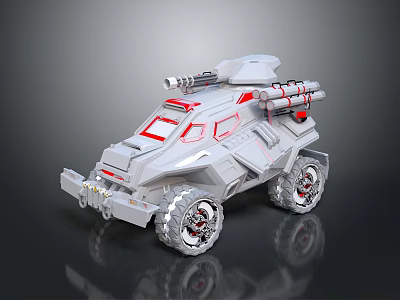 Gray Sci Fi Off Road Vehicle With Red Accents Top Mounted Cannon And Missile Launchers 3d model