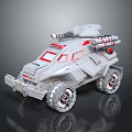 Gray Sci Fi Off Road Vehicle With Red Accents Top Mounted Cannon And Missile Launchers