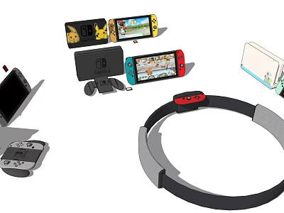 Modern Entertainment Gaming Devices Featuring Portable Console Joy Con Controllers And Fitness Ring 3d model