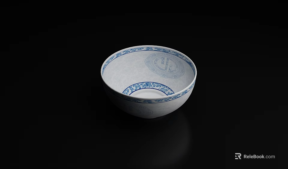 Elegant Ceramic Dinnerware Set Featuring Blue and White Patterned Bowl for Home Dining 3d model 