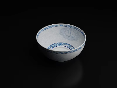 Elegant Ceramic Dinnerware Set Featuring Blue and White Patterned Bowl for Home Dining 3d model